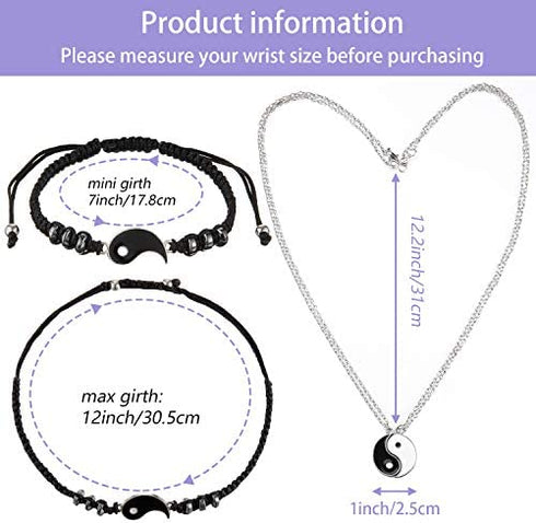 8 Pieces Yin and Yang Friend Necklace Bracelet Bff Couple Friendship Relationship Matching Yin Yang Necklace Bracelet Adjustable Handmade Cord Bracelet for Girlfriend Boyfriend Women Men