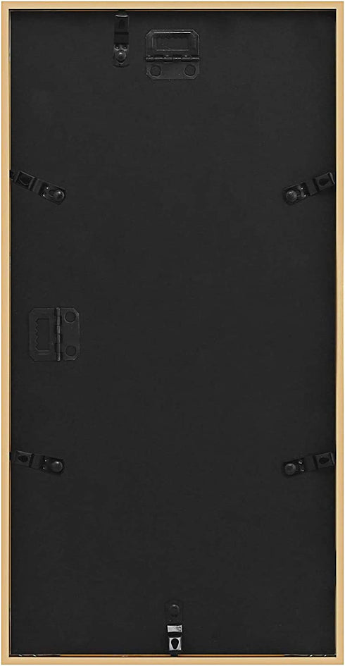 Frametory, 7x14 Gold Picture Frame - Fits 3 - 4x6 Photos, Aluminum Metal Molding - Three Opening Ivory Mat - Wall Display - Great for Vacation, Holiday, Graduation Prints (Gold)