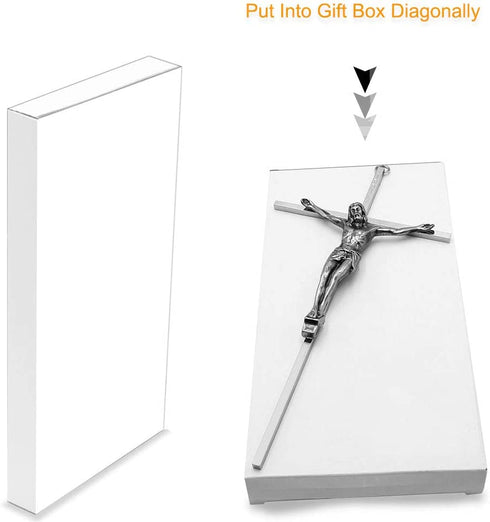 ACHIBANG Crucifix Wall Cross - Metal Slender Catholic Hanging Jesus Cross for the Wall - 10 Inch - Shiny Silver