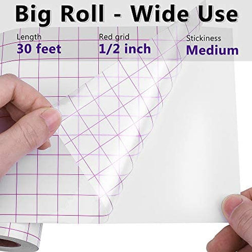 Transfer Tape for Vinyl – 6” x 30 FT - Clear Transfer Paper Tape for Vinyl w/Red Alignment Grid Application Tape for C-ricut Joy Vinyl, O-racal 651 Vinyl Great for Decals, Signs