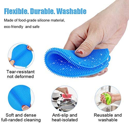 Emoly 6 Pack Food Grade Reusable Sponges for Dishes? Heat Resistant and Without Bpa?Double Sided Silicon Brush, 6 Colors, 6 Count