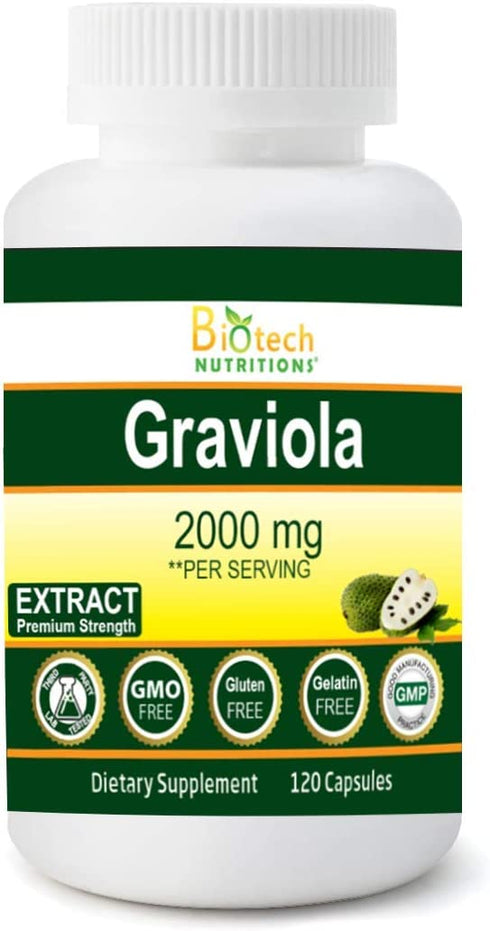 Biotech Nutritions Graviola Extract- 2000 mg Vegetable Capsules, 120 Count