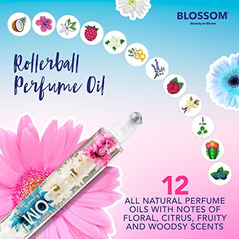 Blossom Roll on Rollerball Perfume Oil with Natural Ingredients + Essential Oils, Infused with Real Flowers, Made in USA, 0.20 fl. oz./5.9 ml, Classic Coconut Nectar