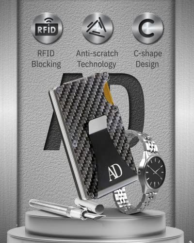 Carbon Fiber Minimalist Wallets For Men - Slim Money Clip Card Holder RFID Blocking Aluminum Metal Case Gifts For Him