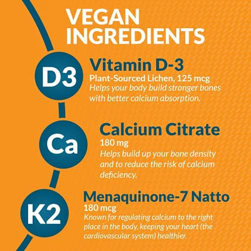 Elite Vitamin D3 K2 MK7 - Support Your Bones, Vitamin D Levels, Heart, and Immune System with Vegan Lichen Vitamin D3 5000 IU and Vitamin K2 MK-7 180 Mcg with Calcium Citrate. 90 Capsules