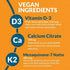 Elite Vitamin D3 K2 MK7 - Support Your Bones, Vitamin D Levels, Heart, and Immune System with Vegan Lichen Vitamin D3 5000 IU and Vitamin K2 MK-7 180 Mcg with Calcium Citrate. 90 Capsules