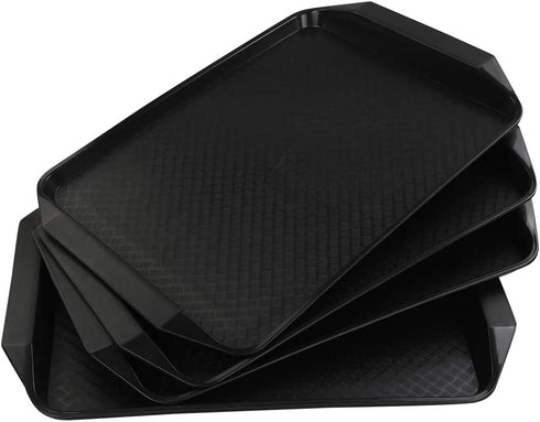 Vababa Black Plastic Fast Food Serving Trays, 4-Pack, 16.8-INCH x 12-INCH
