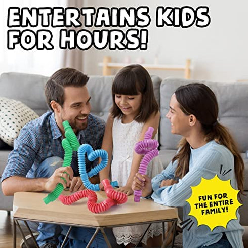 BUNMO Pop Tubes Large 4pk | Toddler Sensory Toys | Hours of Fun for Kids | Imaginative & Stimulating Creative Learning | Connect, Stretch & Play