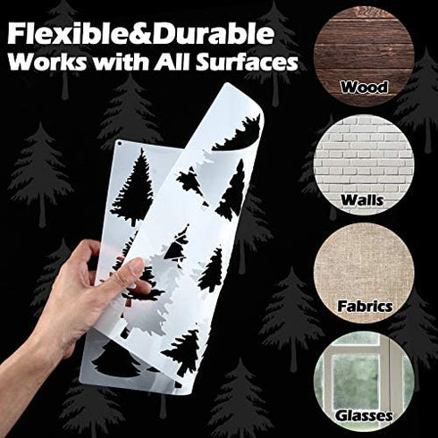 9 Pieces Forest Bear Claw Stencil Kit Winter Porch Stencil Animal Reusable Mylar Template Stencils with Metal Open Ring for Painting on Wood Wall Home Decor