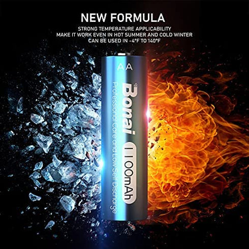 BONAI Solar AA Rechargeable Batteries, High Capacity 1100mAh NiMH Battery for Outdoor Solar Lights 1.2V Pre Charged Double-A Batteries (AA 20 Pack)…