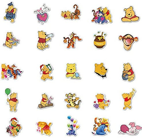 Winnie The Pooh Stickers| 50pcs PVC Waterproof Cute Disney Vinyl Decals Stickers Piglet Eeyore Pooh Bear Tigger Stickers Gift for Teen Boy and Girls DIY Laptop Notebook Water Bottle Suitcases Phone