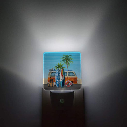 Bus Surfboard Palm Tree Plug-in Night Light Lamp with Sensor, Wall LED Nightlights Auto Dusk to Dawn Sensor for Bedroom,Baby Nursing,Bathroom,Kitchen,Hallway,Stairs, Home Decorative Summer Beach