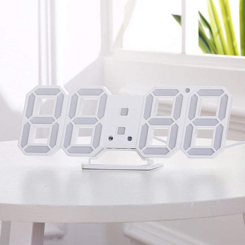 Petilleur 3D Digital Alarm Clock,Wall LED Number Time Clock with 3 Auto Adjust Brightness Levels,Led Electronic Clock with Snooze Function,Modern Night Light Clock Date,Temperature Display (White)