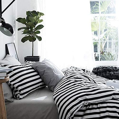 Wellboo Black Striped Pillowcases King Women Men Black and White Striped Pillow Cases Cotton Adults Teens Vertical Stripes Comforter Pillow Covers Black Striped Pillow Shams Envelope Closure 2 PCS