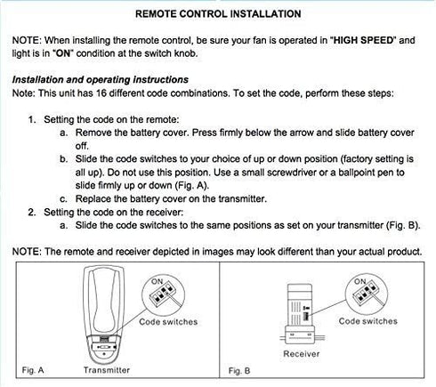 Ceiling Fan Remote Control Replacement for Harbor Breeze KUJCE9603 L3HFAN35T1 FAN-35T (Just Remote Control) -Pikeman