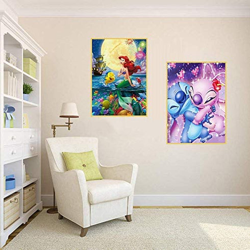 5D Full Drill Diamond Painting Kit, Hartop DIY Diamond Rhinestone Painting Kits for Adults and Beginner, Embroidery Arts Craft Home Office Decor, 12X16 Inch (2 Pack of Stitch Mermaid)