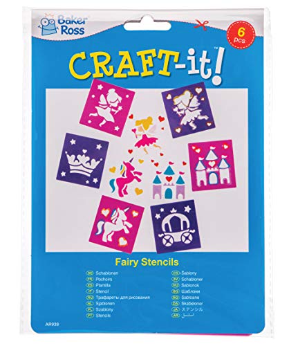 Baker Ross AR939 Washable Fairy Stencils - Pack of 6, Washable Plastic Paint Stencil Set for Kids Arts and Crafts Activities