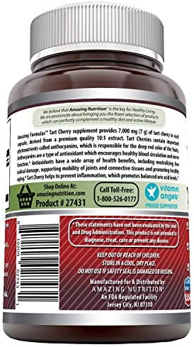 Amazing Formulas Tart Cherry Extract 7000 Mg per Serving 200 Capsules (Non GMO,Gluten Free) -Antioxidant Support-Promotes Joint Health & a Proper Uric Acid Level Balance