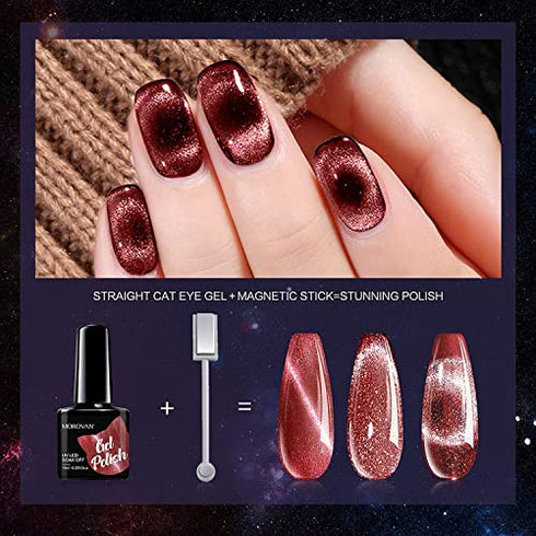 Morovan Cat-Eye Gel Nail Polish Kit - 6 Glitter 9D Magnetic Colors Changing Gel Nail Polish Set Holographic Cat-Eyes Temperature Rainbow Mood Changing Phantom Chameleon Nail Polish Kit