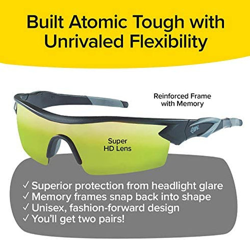 Battlevision Polarized Sport Vision Glasses for Driving at Night Protect Eyes from Blinding Headlight Glare, Green Lenses, 6 in