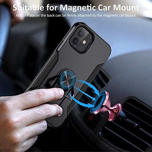 Charlam Compatible with iPhone 12 Case, Compatible with iPhone 12 Pro Case 6.1 Inch 2020 for Men, Scratch-Resistant Shock-Absorbing Protective Bumper Cases Cover with Ring Holder Kickstand, Black