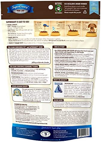 SuperGravy PAW jus - Natural Dog Food Gravy Topper - Hydration Broth Food Mix - Human Grade – Kibble Seasoning for Picky Eaters – Gluten Free & Grain Free, 30 Scoop, 01046