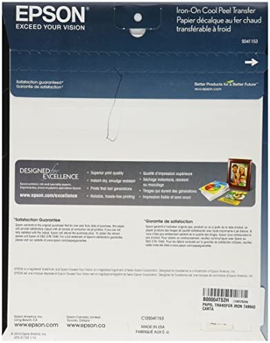Epson Iron-on Cool Peel Transfer (8.5x11 Inches, 10 Sheets) (S041153),White