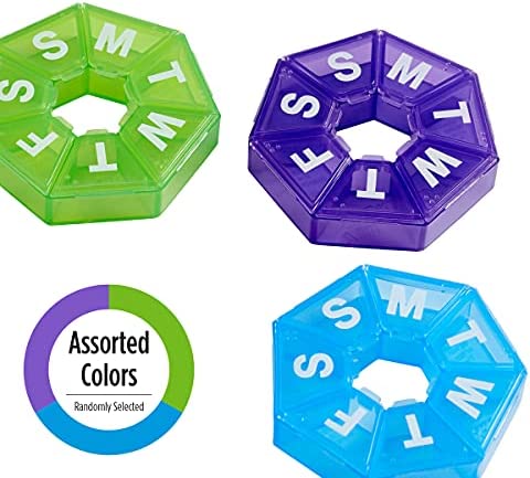 EZY DOSE Weekly Pill Organizer and Planner, Travel Pill Planner, 7-Sided, Colors May Vary