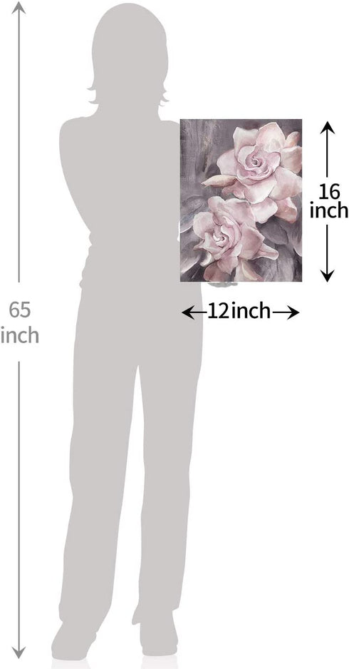 Lamplig Flowers Canvas Wall Art Floral Prints Pink and Gray Rose Pictures Modern Paintings Romantic Artwork for Bedroom Bathroom Office Living Room Home Room Wall Decor 12x16 Inch