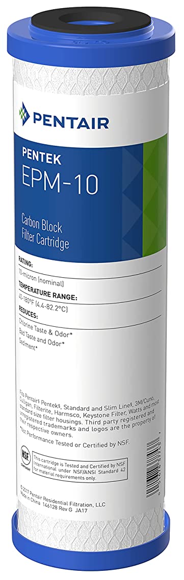 Pentair Pentek EPM-10 Carbon Water Filter, 10-Inch, Under Sink Modified Epsilon Carbon Block Replacement Cartridge with Bonded Powdered Activated Carbon (PAC) Filter, 10" x 2.5", 10 Micron