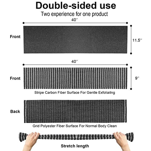 Exfoliating Back Scrubber, Korean Body Back Scrubber Towel for Shower, Japanese Bath Wash Scrub Cloth Washcloth Washer for Men Women Exfoliation, Body Scrubbing Brush Loofah Exfoliator (Stripe Black)
