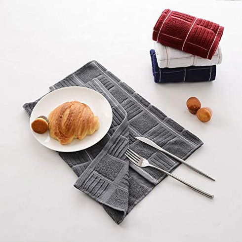 Anyi Kitchen Dish Towels Heavy Duty Absorbent Dish Cloths with Hanging Loop 100% Cotton Tea Bar Towels (16x26, Set of 3, Grey)