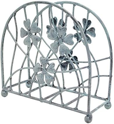 Antique Turquoise Metal Floral Petals & Branches Tabletop Napkin Holder, Freestanding Tissue Dispenser