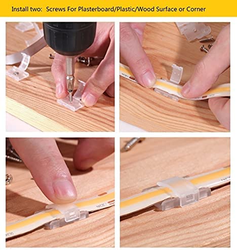 Threetwofour 100 Pack Double Installation LED Strip Light Mounting Bracket Self Adhesive LED Clips Use for 8-10mm/0.31-0.39in Width LED Strip Light with 102PCS Screws