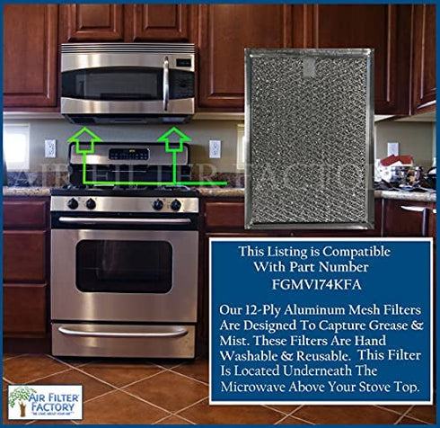 2-Pack Air Filter Factory Replacement For Frigidaire FGMV174KFA Microwave Oven 12-Layer Aluminum Grease Filters