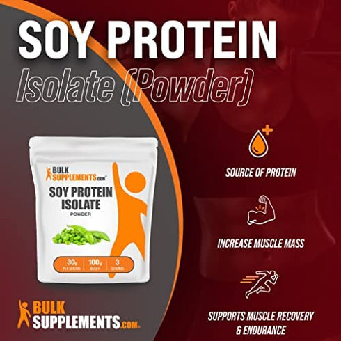 BulkSupplements.com Soy Protein Isolate Powder - Unflavored, No Sugar Added, Gluten Free, Vegetarian & Vegan Protein Powder - 27g of Protein - 30g per Serving (100 Grams - 3.5 oz)