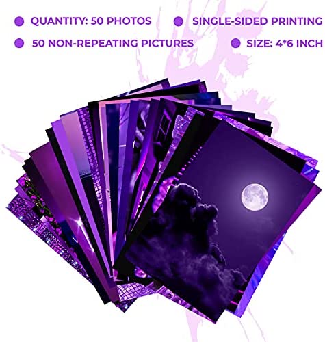 WOONKIT Purple Wall Collage Kit Aesthetic Pictures, Wall Decor for Bedroom Aesthetic, Photo Wall Collage, Room Decor for Teen Girls, Purple Wall Decor, Collage Kit, Trendy Teen, 50PCS 4x6 INCH