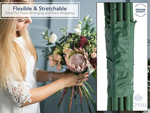Royal Imports Floral Tape Green, Flower Wrap Adhesive Waterproof Tape for Bouquets 0.25" (60 Yd/180 Ft) - 1 Roll
