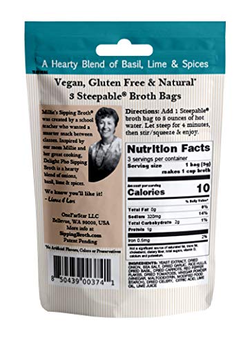 MILLIE'S SIPPING BROTH Steepable Vegetable Broth with Savory Seasonings for Snack Urges | Vegan, Keto, Gluten Free, Intermittent Fasting, and natural | (4 Pack Assortment - 12 Broth Bags Total)