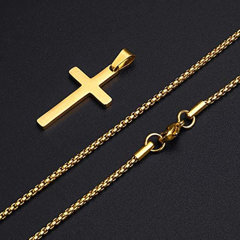 M MOOHAM Cross Necklace for Men - Stainless Steel Silver Gold Black Plain Cross Pendant Necklace Simple Jewelry Gifts, 16 - 24 Inches Chain