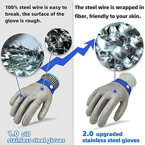 TS 2.0 ANSI A9 Cut Resistant Glove Stainless Steel Mesh Metal Wire Glove Durable Rustproof Reliable Cutting Glove for Meat Processing, Food Cutting (Medium?