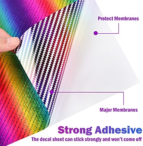 Holographic Rainbow Adhesive Vinyl Roll 6 Sheets 12" x 10" Metallic Glitter Permanent Craft Vinyl Sheets Strips Adhesive Printed Vinyl for DIY Gifts Signs Crafts Easy to Cut & Weed