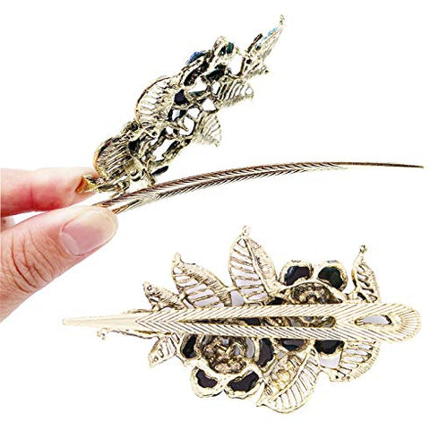 2 Pack Peacock Alligator Hair Clips Rhinestone Flower Decorative Alligator Hair Clips, Metal Flower Hair Clips for Women (Style-C)