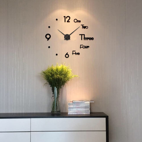 Biramba Frameless DIY Wall Clock,3D Surface Mirror Wall Clock Modern Design Large Mute Wall Watches Stickers for Living Room Bedroom Home Decorations (037Black)