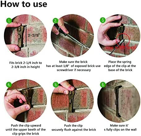 SXUEG Brick Hook Clips for Hanging, Metal Hook for Hanging Outdoor Clips for Pictures Fits Brick 2 1/4 Inch to 2 3/8 Inch (Bronze(6pcs) fits Bricks 2-1/4" to 2-3/8" high)