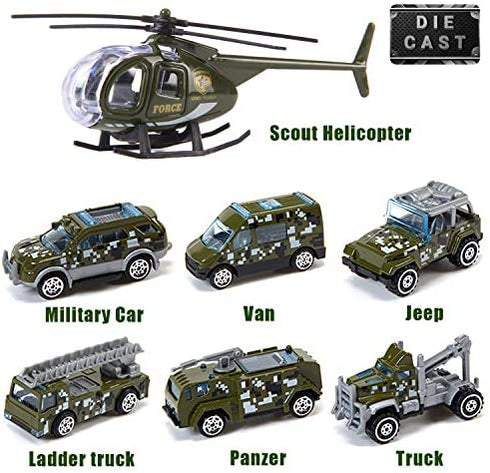 TOY Life Army Men Toys for Boys, Toy Soldiers Army Toys Plastic Green Army Men Army Action Figures Military Toys, Die Cast Metal Military Vehicles with a Bag Toy Helicopter, Halloween Prizes for Kids