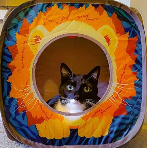 Kitty City Safari Play Cubee, Cat Cube, Play Kennel, Cat Bed, Jungle Cat House, Multicolor, 15 H x15 W inches