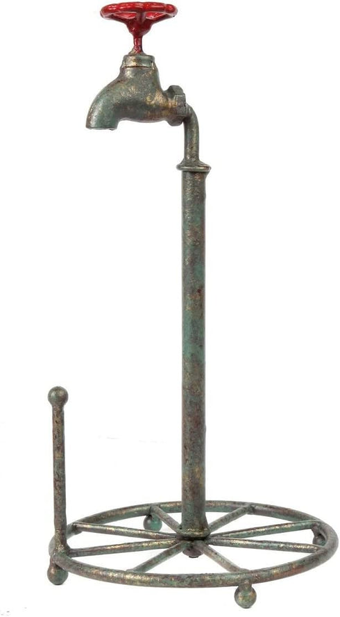 Lily's Home Vintage Rustic Kitchen Paper Towel Roll Holder, Country Design Crafted from an Old Spigot, Holds Standard Size Rolls, Green Patina