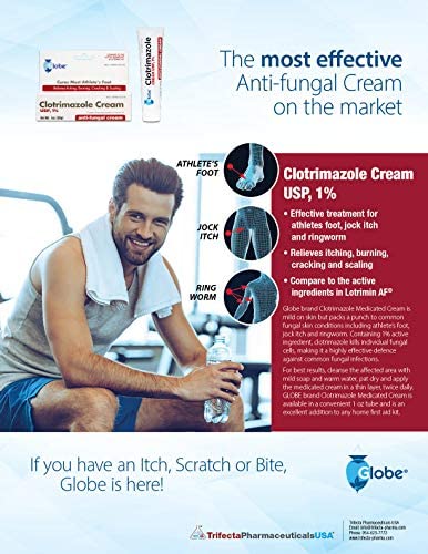 Globe (4 Pack) Clotrimazole Antifungal Cream 1% (1 oz) Relieves The itching, Burning, Cracking and Scaling associated with fungal infections , Compare to The Name Brand Active Ingredient
