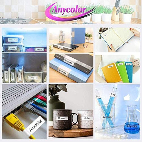 Anycolor 6-Pack Compatible Dymo D1 Label Tape 1/2" Replacement for DYMO Label Maker Refills D1 45013 45010 45016 45017 45018 45019 Label Cartridge Use for DYMO LabelManager 160 280 PnP 360D 210D 420P
